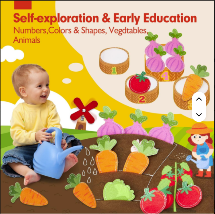 Carte senzoriala de tip Busy book, din fetru de calitate, cu manere, Montessori, tematica ferma, 9 pagini educative si interactive, ideala pentru copii de 1-5 ani, 24x21x10 cm [7]