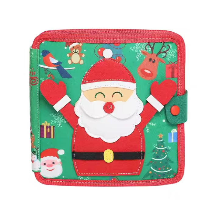 Carte senzoriala de tip Busy book, din fetru de calitate, Montessori, tematica de Craciun, numeroase activitati, 7 pagini educative si interactive, ideala pentru copii de 1-5 ani, 20x20x5 cm [7]