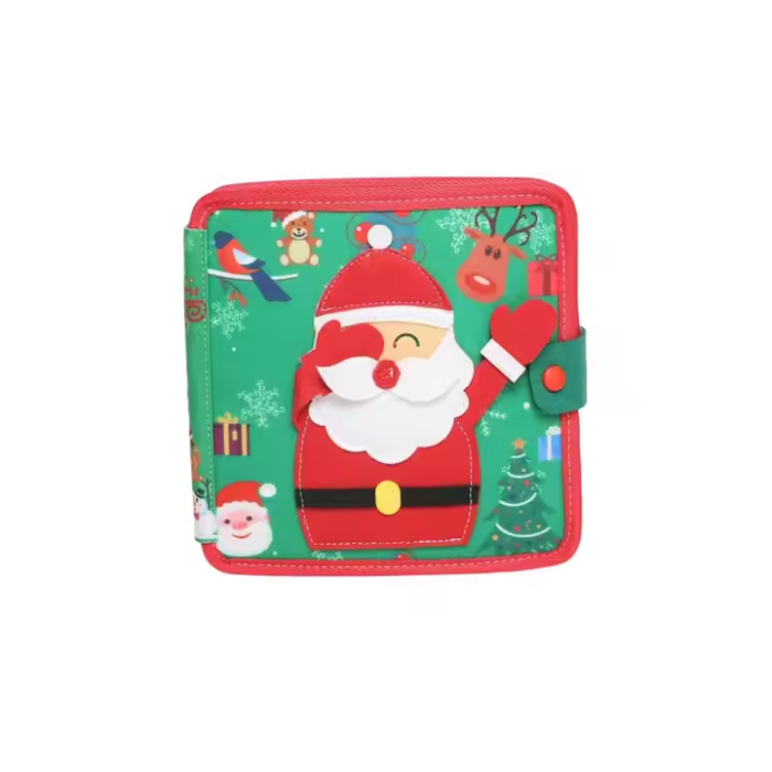 Carte senzoriala de tip Busy book, din fetru de calitate, Montessori, tematica de Craciun, numeroase activitati, 7 pagini educative si interactive, ideala pentru copii de 1-5 ani, 20x20x5 cm [6]