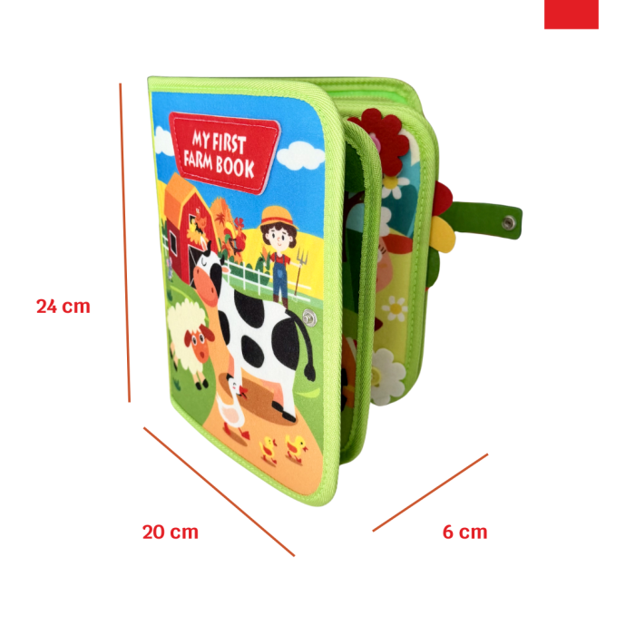 Carte senzoriala de tip Busy book, din fetru de calitate, Montessori, tematica ferma, numeroase activitati, 10 pagini educative si interactive, ideala pentru copii de 1-5 ani, 24x20x6 cm [9]