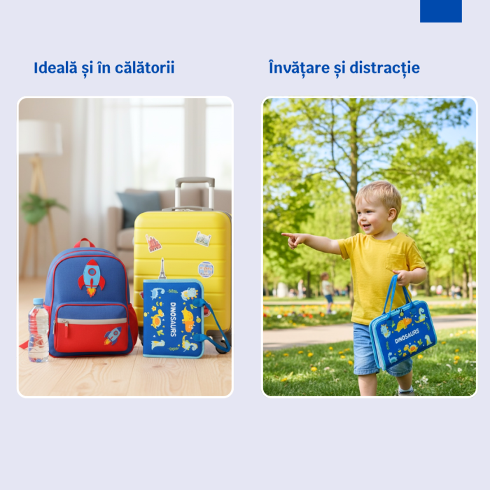 Carte senzoriala Montessori, 8-in-1, coperta cu dinozauri, dimensiuni 28.5x22.5x5 cm, educativa pentru copii 1-4 ani [5]