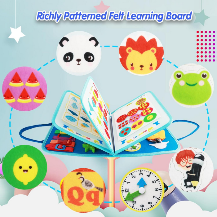 Carte senzoriala Montessori, 8-in-1, coperta cu dinozauri, dimensiuni 28.5x22.5x5 cm, educativa pentru copii 1-4 ani [3]