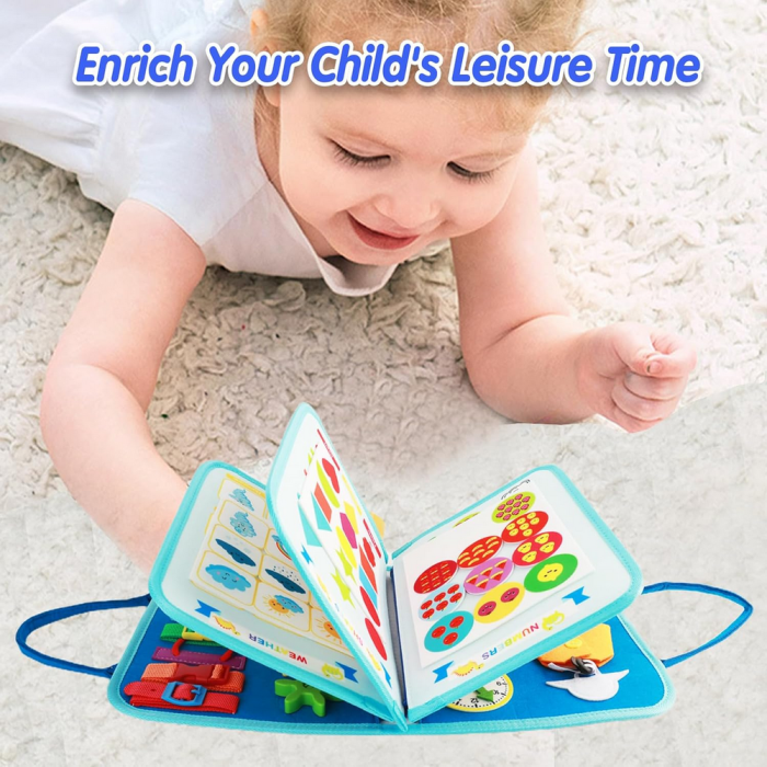 Carte senzoriala Montessori, 8-in-1, coperta cu dinozauri, dimensiuni 28.5x22.5x5 cm, educativa pentru copii 1-4 ani [4]