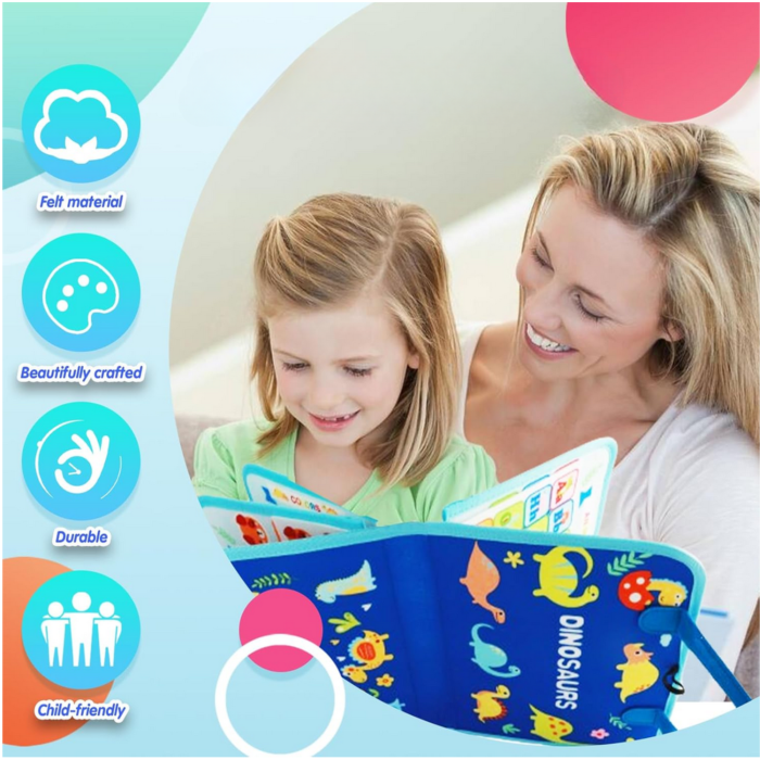 Carte senzoriala Montessori, 8-in-1, coperta cu dinozauri, dimensiuni 28.5x22.5x5 cm, educativa pentru copii 1-4 ani [2]