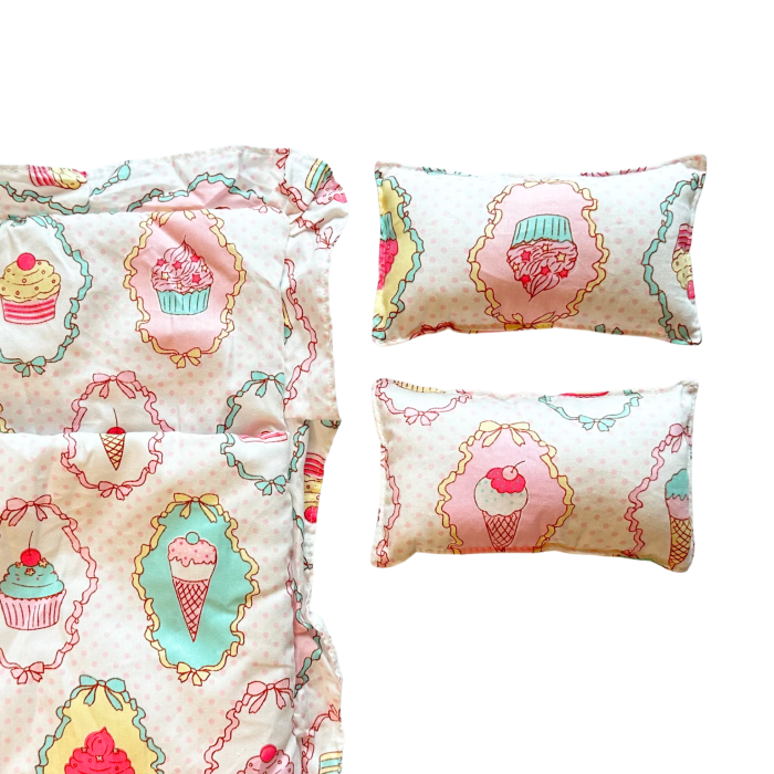 Lenjerie de pat compatibila cu Labubu de 17 cm sau alte papusi, bumbac, material de calitate, doua perne si set lenjerie si pilota, 40 x 32 cm [5]