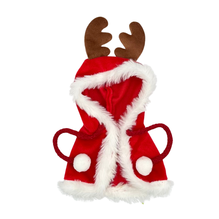 Mantie de Crăciun pentru păpuși, cu coarne de ren, roșie și albă, 17 cm, set accesorii [2]