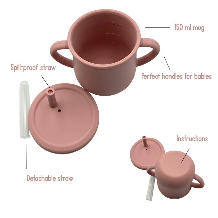 Set complet pentru diversificare bebelusi, din silicon alimentar sigur si inodor, fara BPA, antiderapant, sase piese, dusty pink [4]