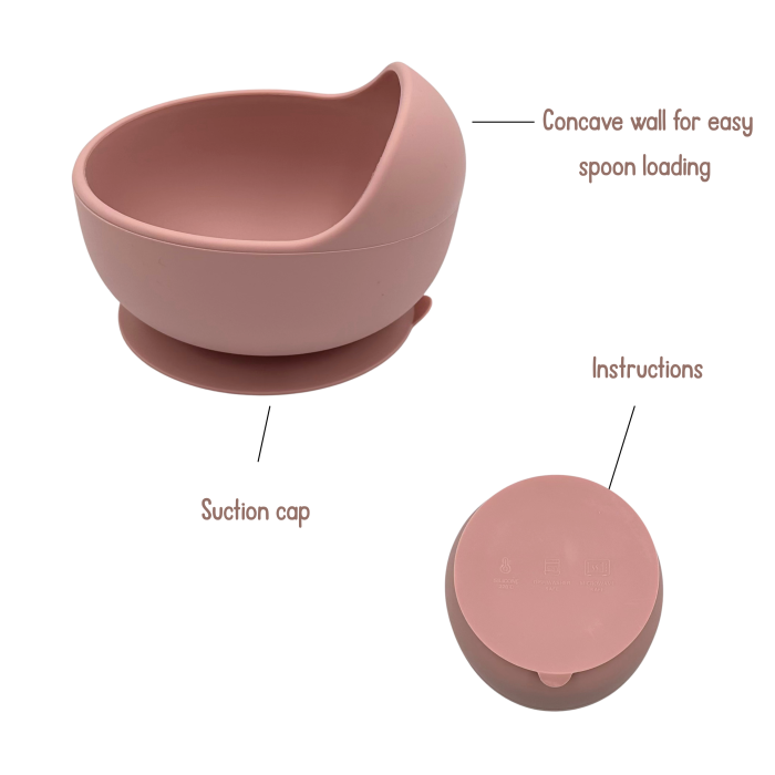 Set complet pentru diversificare bebelusi, din silicon alimentar sigur si inodor, fara BPA, antiderapant, sase piese, dusty pink [3]