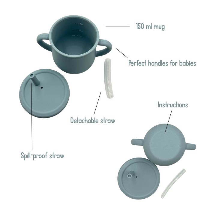 Set complet pentru diversificare bebelusi, din silicon alimentar sigur si inodor, fara BPA, antiderapant, sase piese, dusty blue [4]