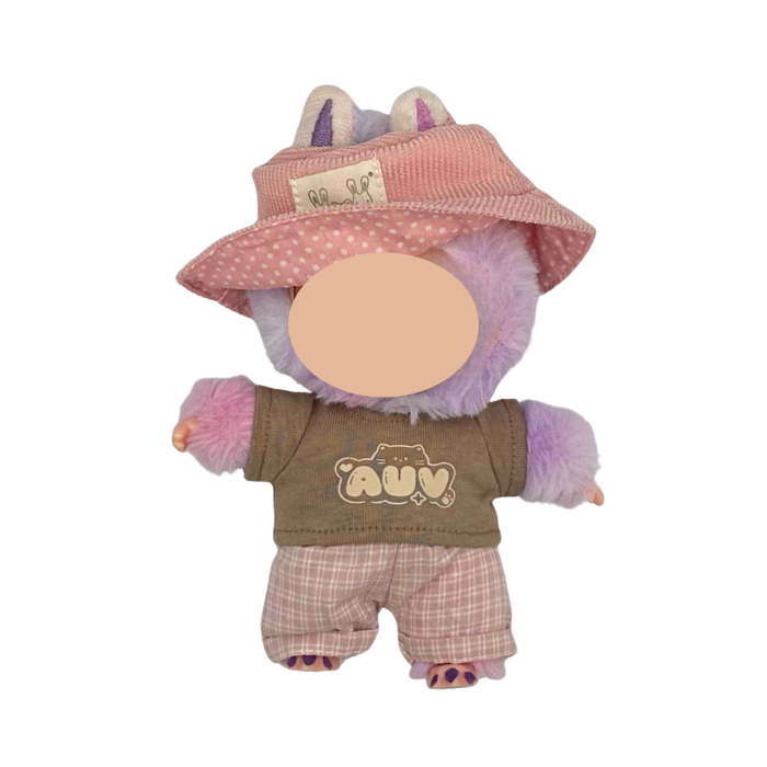 Set haine pentru papusi, model de zi, 3 piese, roz cu carouri albe, 17 cm [4]