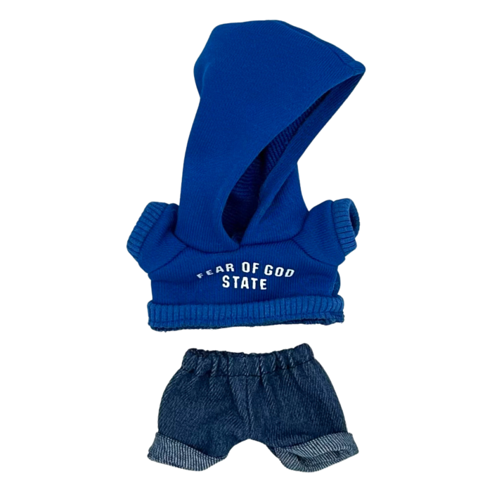 Set imbracaminte pentru papusi, hanorac albastru din bumbac si pantaloni denim, 17 cm [4]