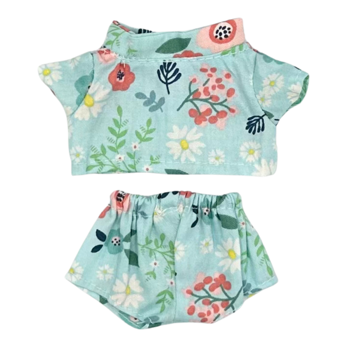 Set imbracaminte pentru papusi, model bleu cu flori, bluza si pantaloni, 17 cm [4]