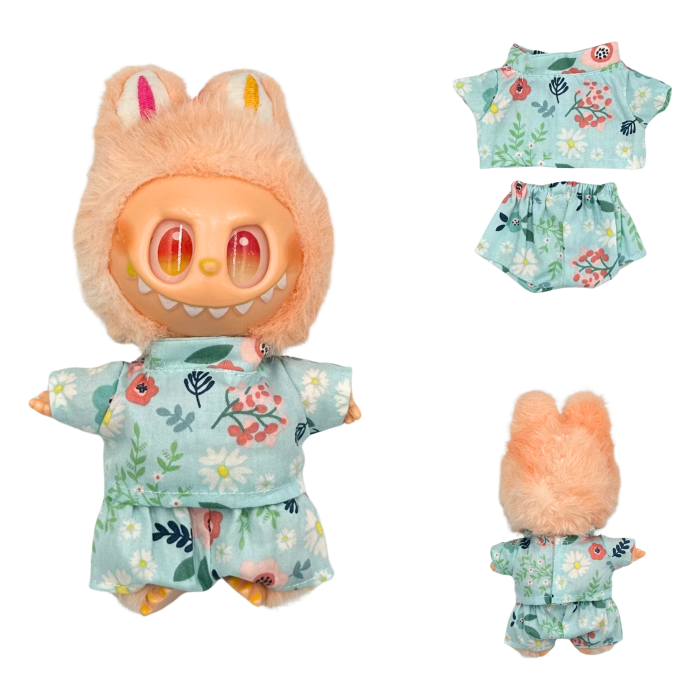 Set imbracaminte pentru papusi, model bleu cu flori, bluza si pantaloni, 17 cm [2]
