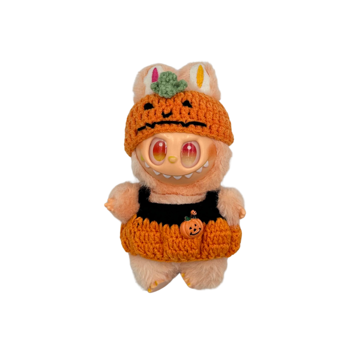 Set îmbrăcăminte pentru păpuși sau pentru Labubu de 17 cm, model pentru Halloween, alcătuit din două piese croșetate [1]