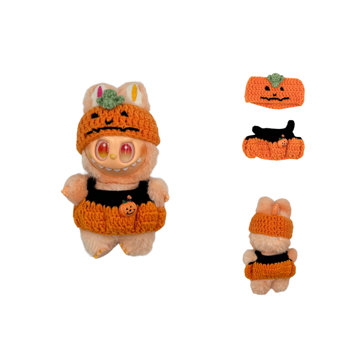 Set îmbrăcăminte pentru păpuși sau pentru Labubu de 17 cm, model pentru Halloween, alcătuit din două piese croșetate [2]