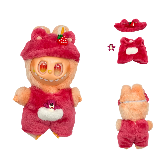 Set imbracaminte pentru papusi sau Labubu de 17 cm, doua piese, roz inchis si alb [5]