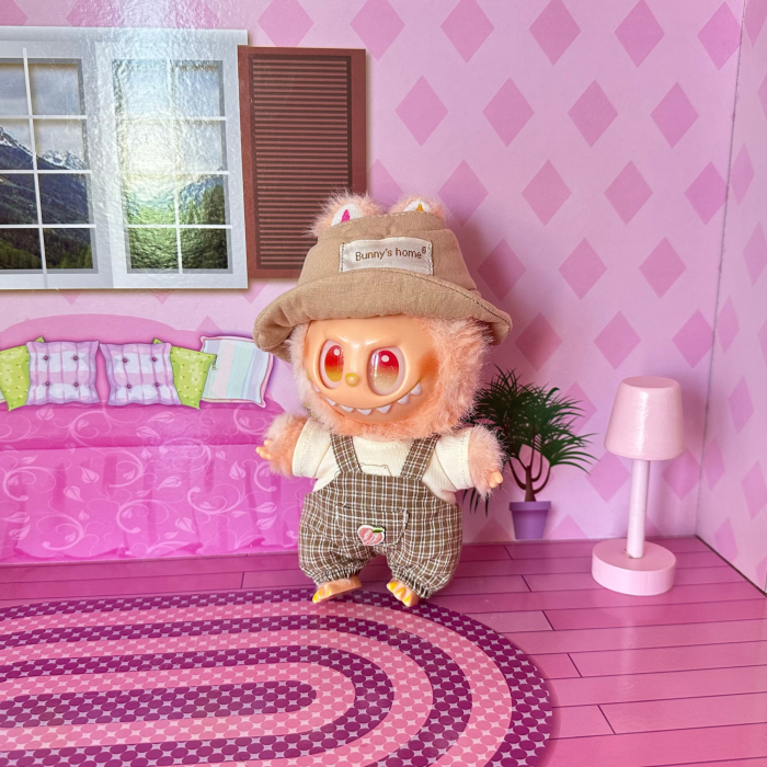 Set îmbrăcăminte pentru păpuși sau pentru Labubu de 17 cm, model casual, alcătuit din trei piese, bej și maro, bumbac de calitate [5]