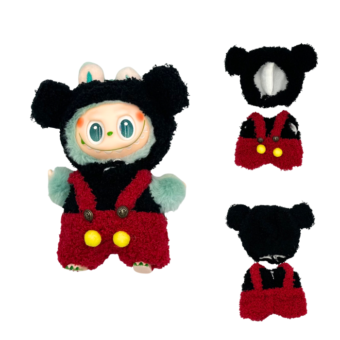 Set îmbrăcăminte pentru păpuși sau pentru Labubu de 17 cm, model Mickey Mouse, alcătuit din salopetă și căciula asortată [2]