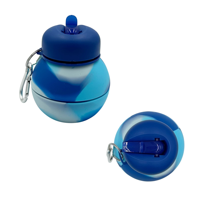 Sticla pentru apa, pliabila, din silicon fara BPA, cu carabina de prindere, model albastru cu mingi, 550 ml [4]