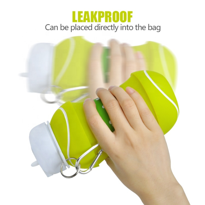 Sticla pentru apa, pliabila, din silicon fara BPA, cu carabina de prindere, model minge de tenis, 550 ml [2]