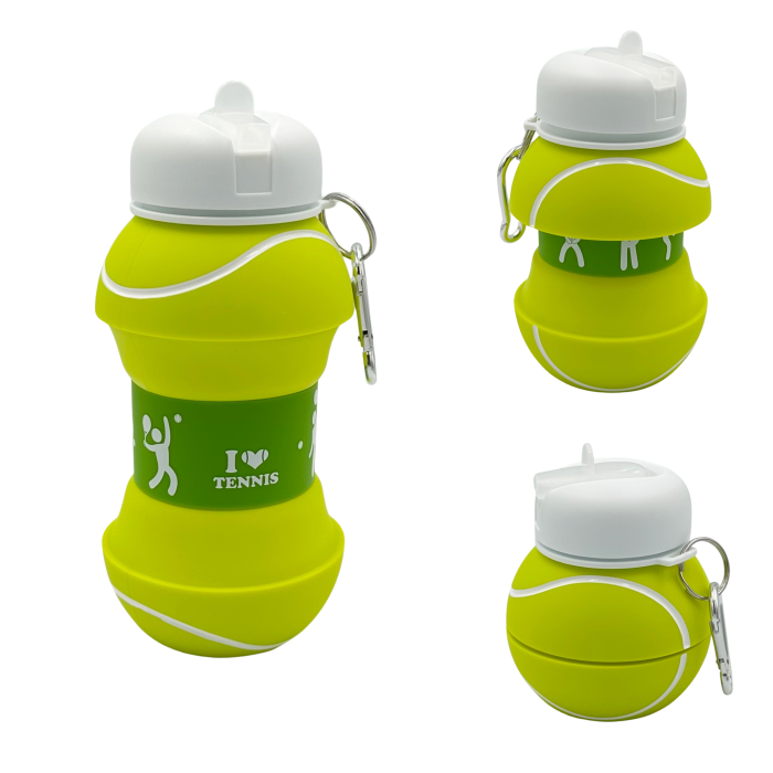 Sticla pentru apa, pliabila, din silicon fara BPA, cu carabina de prindere, model minge de tenis, 550 ml [1]