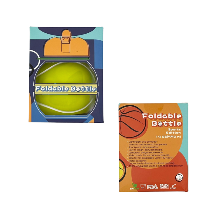 Sticla pentru apa, pliabila, din silicon fara BPA, cu carabina de prindere, model minge de tenis, 550 ml [6]