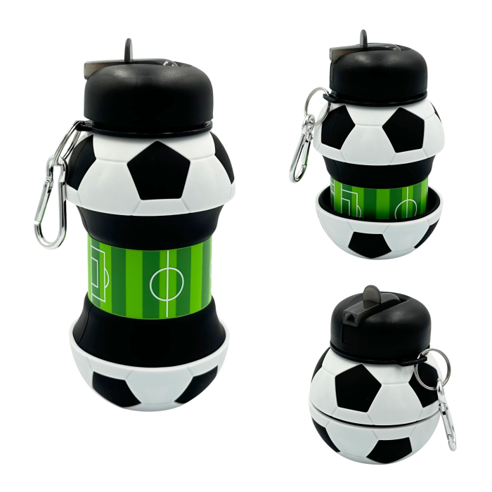 Sticla pentru apa, pliabila, din silicon fara BPA, cu carabina de prindere, fara scurgere, model minge de fotbal, 550 ml [1]