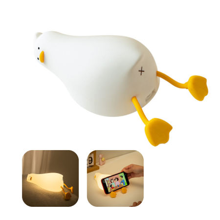 Lămpi de veghe - 2 in 1 veioza portabila LED din silicon si suport telefon, model Duck, lumina reglabila, timer 30 min, incarcare tip USB-C,