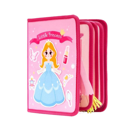 Carte senzorială de tip Busy book, din fetru de calitate, Montessori, tematica prințese, 8 pagini cu 20 de activități educative și interactive, ideală pentru fetițe de 1-5 ani, 23x19x9 cm [1]