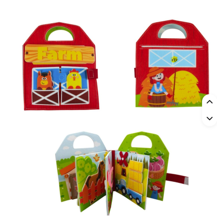 Carte senzoriala de tip Busy book, din fetru de calitate, cu manere, Montessori, tematica ferma, 9 pagini educative si interactive, ideala pentru copii de 1-5 ani, 24x21x10 cm [3]