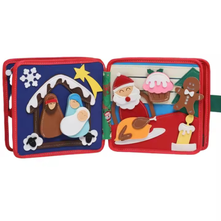 Carte senzoriala de tip Busy book, din fetru de calitate, Montessori, tematica de Craciun, numeroase activitati, 7 pagini educative si interactive, ideala pentru copii de 1-5 ani, 20x20x5 cm [2]