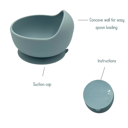 Set complet pentru diversificare bebelusi, din silicon alimentar sigur si inodor, fara BPA, antiderapant, sase piese, dusty blue [2]