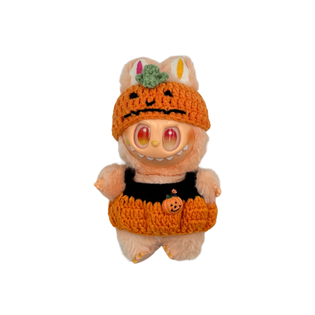 Set îmbrăcăminte pentru păpuși sau pentru Labubu de 17 cm, model pentru Halloween, alcătuit din două piese croșetate