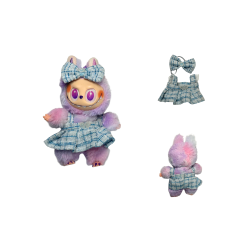 Set îmbrăcăminte pentru păpuși sau Labubu de 17 cm, model deosebit alcătuit din rochie elegantă și bentiță fundiță, albastru [1]