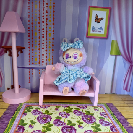 Set îmbrăcăminte pentru păpuși sau Labubu de 17 cm, model deosebit alcătuit din rochie elegantă și bentiță fundiță, albastru [4]