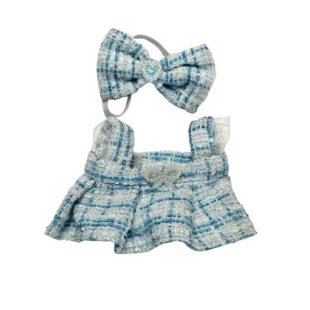 Set îmbrăcăminte pentru păpuși sau Labubu de 17 cm, model deosebit alcătuit din rochie elegantă și bentiță fundiță, albastru [2]