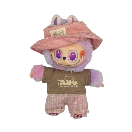 Haine pentru Labubu - Set îmbrăcăminte pentru păpuși sau pentru Labubu de 17 cm, model alcătuit din trei piese, culori pastelate, bumbac de calitate