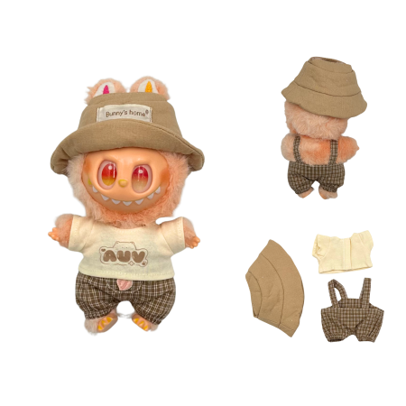 Set îmbrăcăminte pentru păpuși sau pentru Labubu de 17 cm, model casual, alcătuit din trei piese, bej și maro, bumbac de calitate [3]