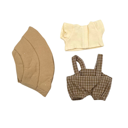 Set îmbrăcăminte pentru păpuși sau pentru Labubu de 17 cm, model casual, alcătuit din trei piese, bej și maro, bumbac de calitate [2]
