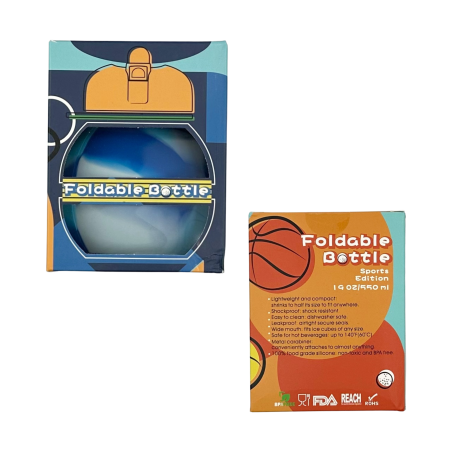 Sticla pentru apa, pliabila, din silicon fara BPA, cu carabina de prindere, model albastru cu mingi, 550 ml [4]