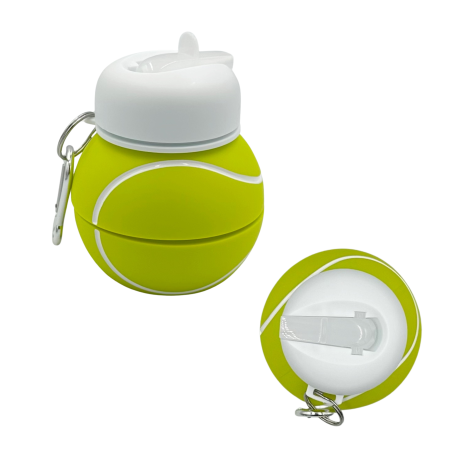 Sticla pentru apa, pliabila, din silicon fara BPA, cu carabina de prindere, model minge de tenis, 550 ml [4]