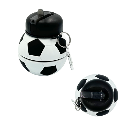 Sticla pentru apa, pliabila, din silicon fara BPA, cu carabina de prindere, fara scurgere, model minge de fotbal, 550 ml [2]