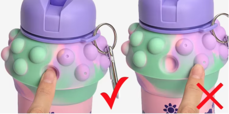 Sticla pentru apa, pliabila, din silicon fara BPA, anti-scurgere, cu carabina de prindere, model pop-it mov, 550 ml [4]