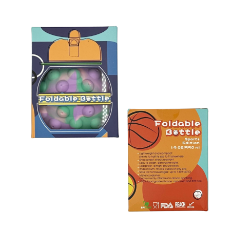 Sticla pentru apa, pliabila, din silicon fara BPA, anti-scurgere, cu carabina de prindere, model pop-it mov, 550 ml [6]