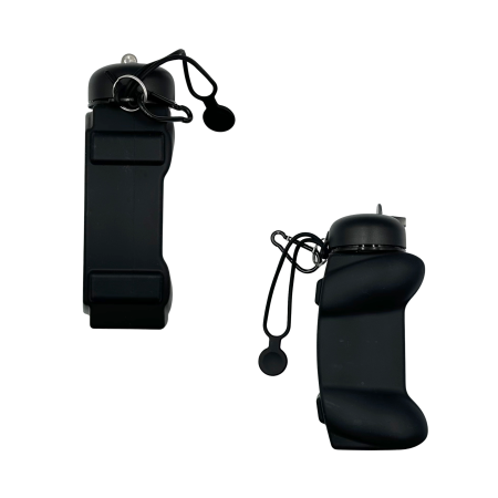 Sticla pentru apa, pliabila, din silicon fara BPA, cu carabina si curea de prindere, model gamer, negru cu alb, 600 ml [2]