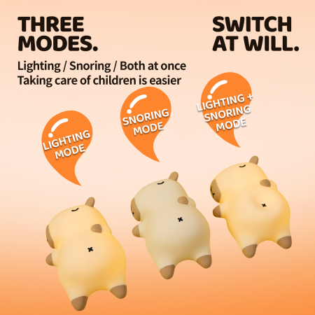 Veioza portabila de tip lampa LED din silicon, model capybara care sforaie si se aprinde, bej cu maro, lumina reglabila, incarcare tip USB-C, white noise, 20x13.9x8.7 cm [4]