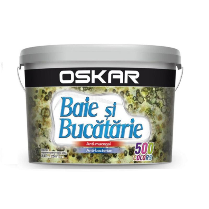 Vopsea lavabila antimucegai Oskar, interior, baie si bucatarie, alb, 2.5 l [1]