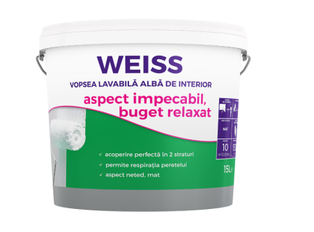 Vopsele pentru interior - Vopsea lavabila interior, Kober, Weiss, 15 litri, alb mat