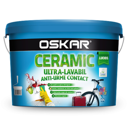Vopsele pentru interior - Vopsea ultralavabila interior, Oskar Ceramic lucios, alb, 8.5 L