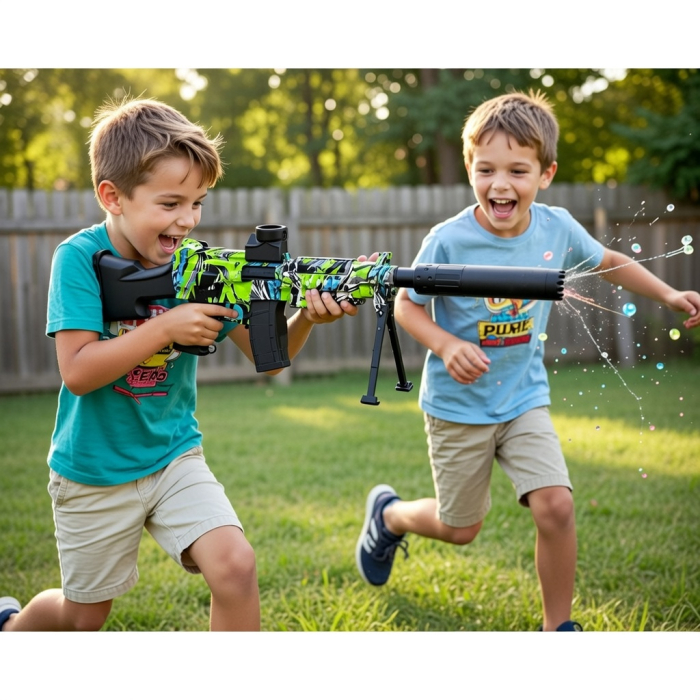 Pușcă de jucărie electrică cu bile gel, tragere automată, model M249, cu lumină, încărcare USB [7]